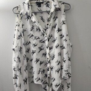 Forever 21 Open Shoulder sheer blouse with horse pattern